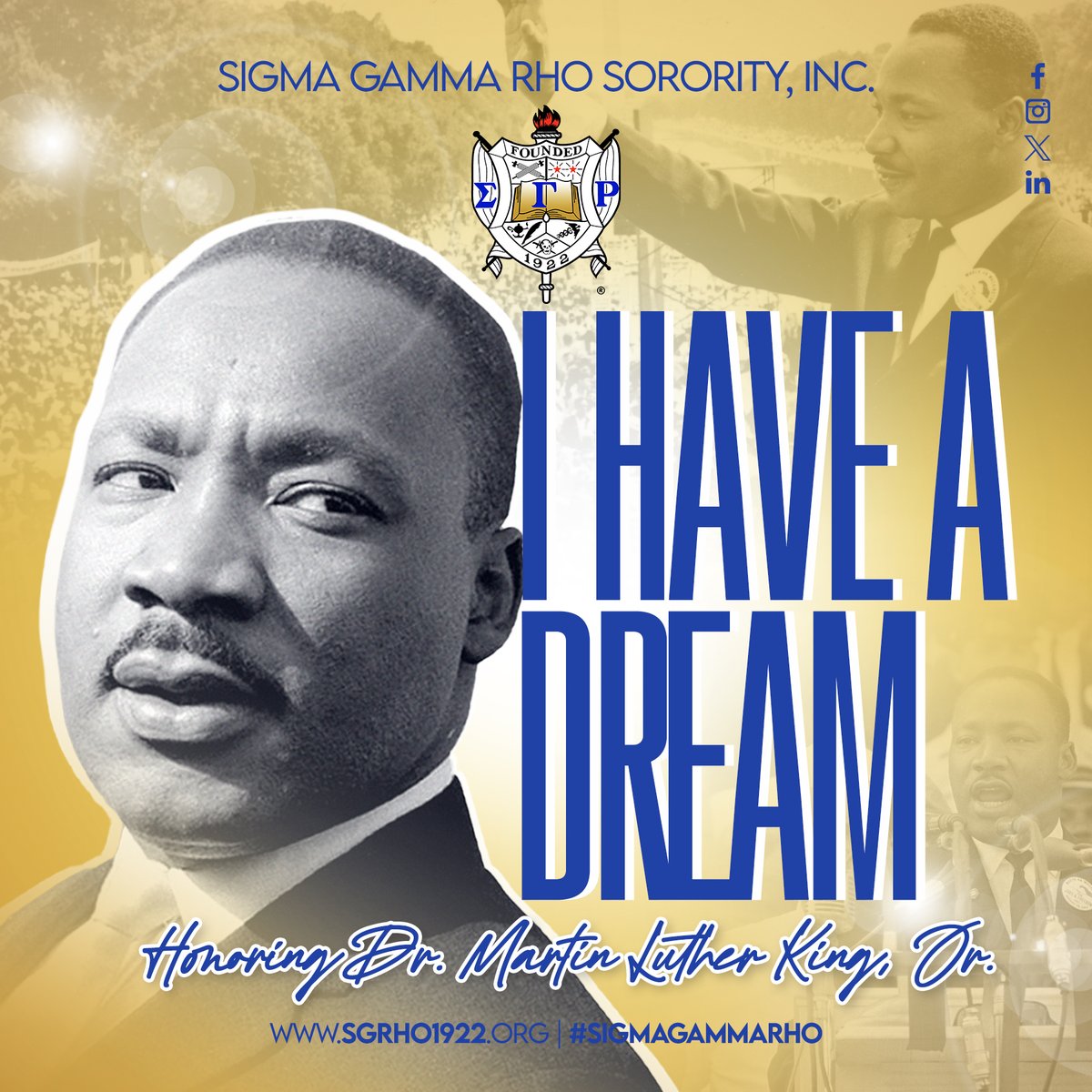 Today we honor and celebrate the life and legacy of Dr. Martin Luther King, Jr! Sigma Gamma Rho Sorority, Incorporated chapters across the world will participate in various service projects as we honor Dr. King in a greater way.

#SigmaGammaRho #MLK95 #MLKDay2024