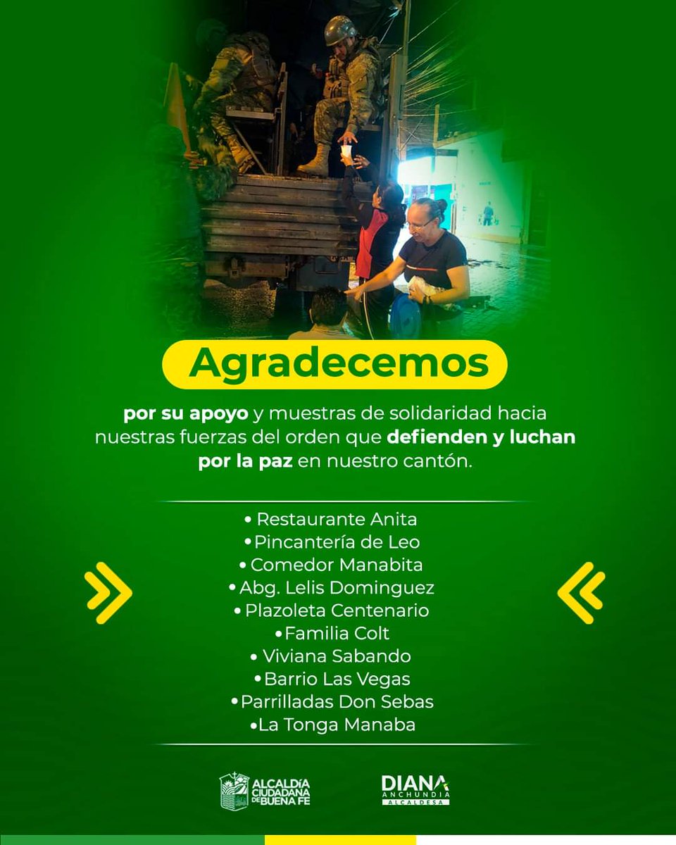CodigoDig_01of's tweet photo. #BUENAFE🔴

#GadInforma
@AlcaldiaBF

Agradecemos a todos los buenafesinos que se siguen sumando al apoyo a nuestras fuerzas del orden.
¡Los Buenos Somos Más!

#AlcaldíaCiudadanaDeBuenaFe 
#FFAA 
#PPNN
#LosBuenosSomosMas https://t.co/2F0d9YorKA