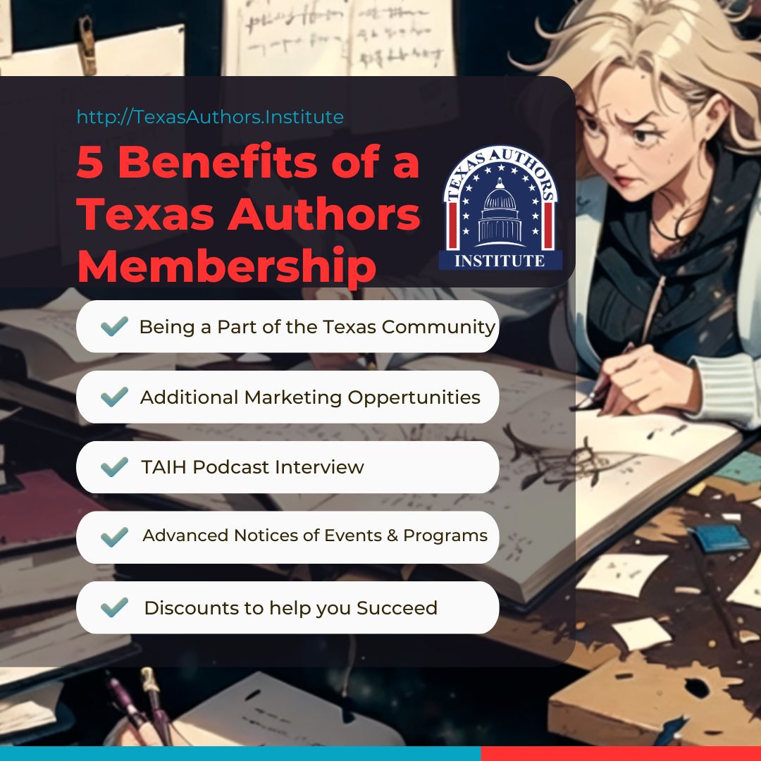 #Texas #authors, your journey just got extraordinary! Join @TAIHistory #Authorpeneur #Membership for a stunning #Author Listing, a 30-minute video interview PLUS 4 social media questions, and a year of dazzling perks! #TexasWriters #TAIHMembership buff.ly/3nlGwa0