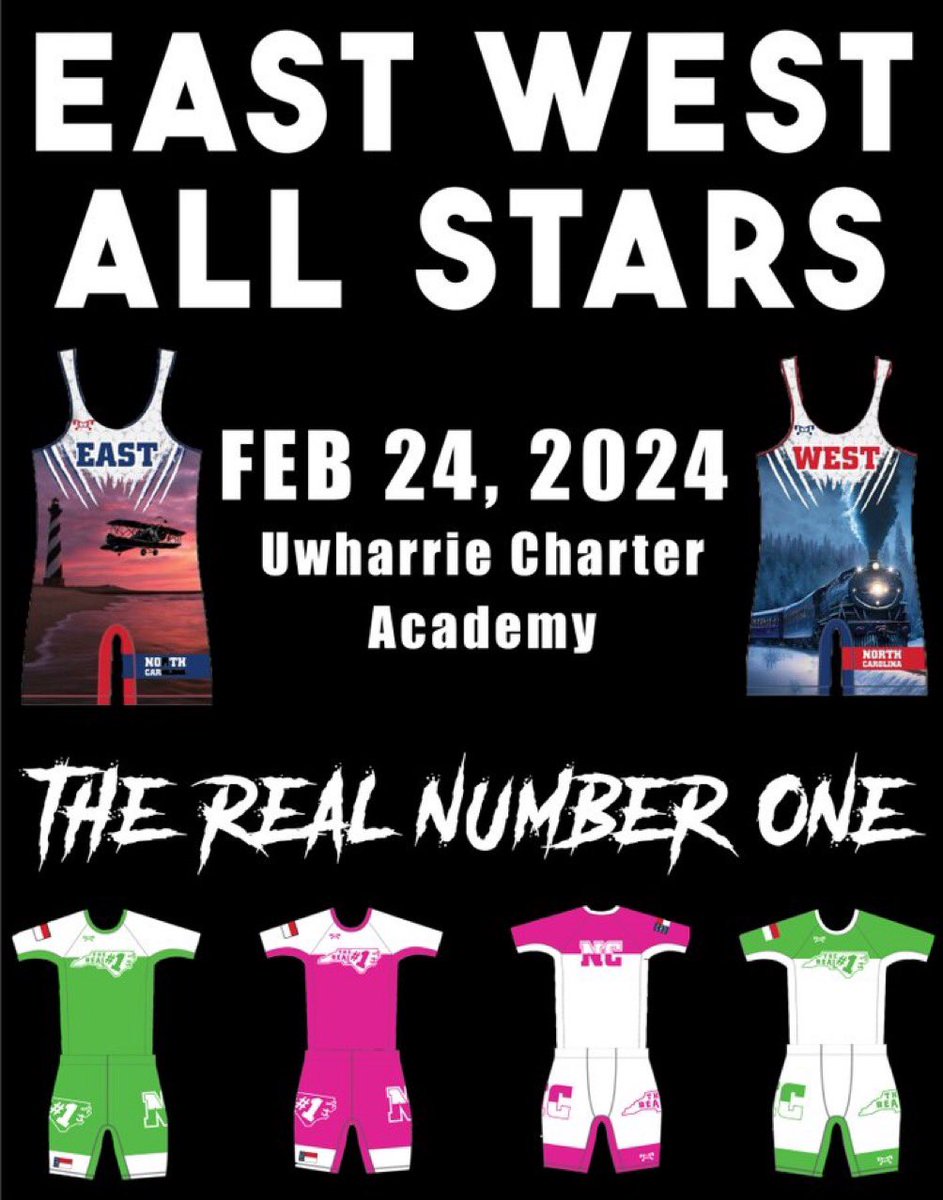 The first match up for the East vs West All-Star match is confirmed!

190 Jackson Buck, Lumberton(East ALL STARS) 
Vs
190 Kage Williams, Robbinsville(West ALL STARS) <a href="/NCWrestleCoach/">North Carolina Wrestling Coaches Assocation</a>