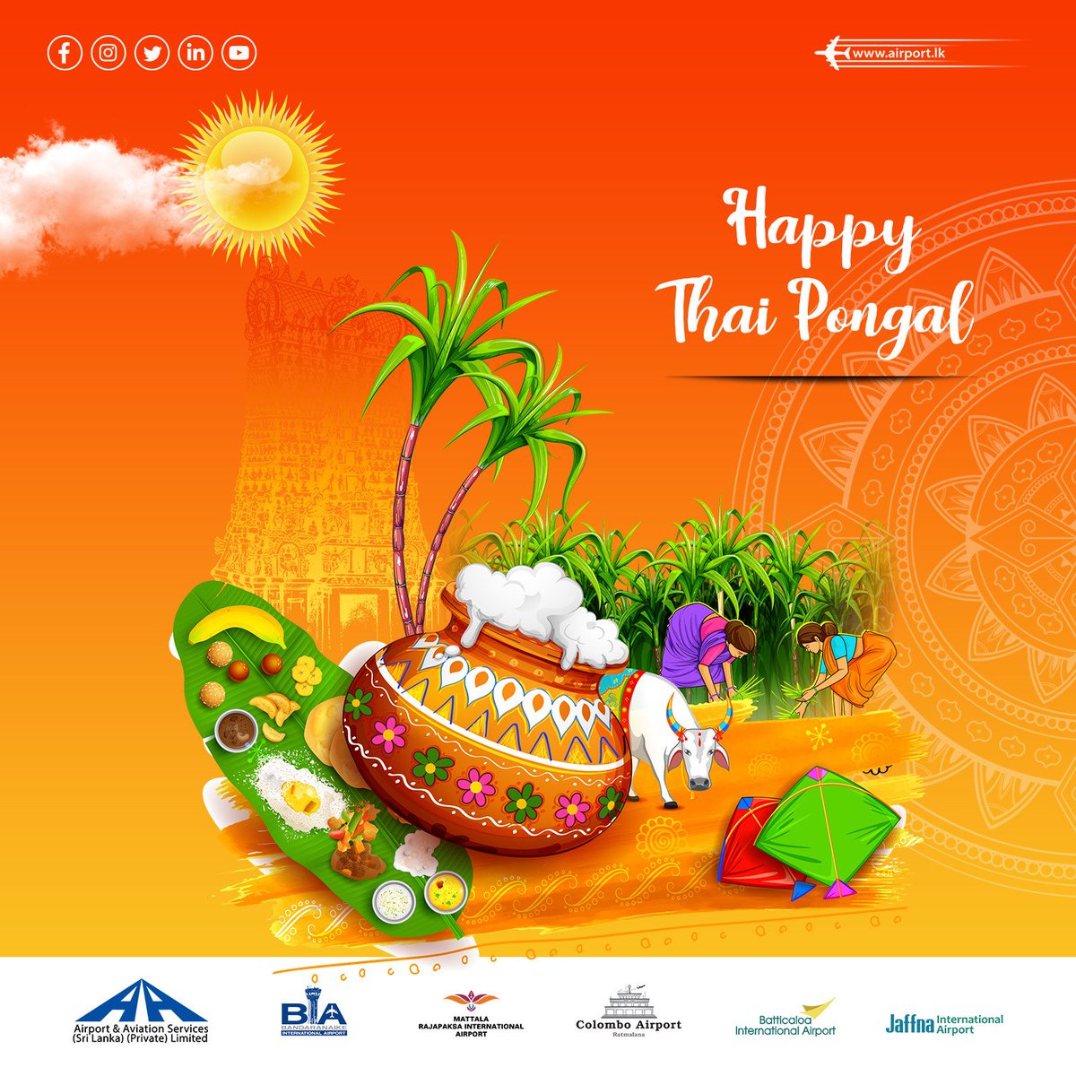 Wishing you a sky full of prosperity and joy on this auspicious Thai Pongal Day! ✈️ #BIAsrilanka #SriLankaAirports #HappyThaiPongal