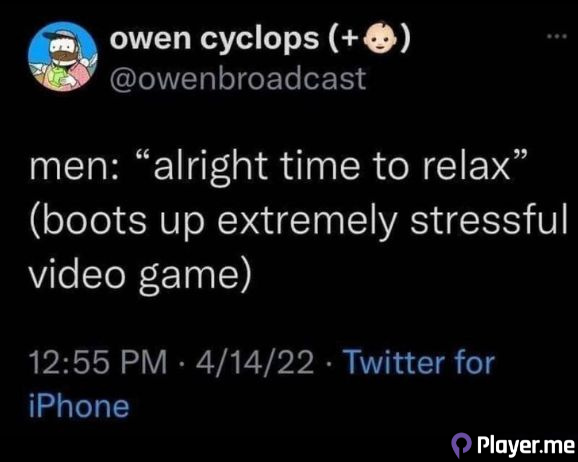 playerdotme's tweet photo. Which stressful game helps you relax?
Spot latest games news on https://t.co/zV1G3RctVs
#pcgaming #mobilegaming #mobilegames #gaming #gamingcommunity #gamingnews #playerme #gamesmemes #xbox #playstation #memes #game #videogames #videogamesmemes https://t.co/Cwa0n2qfHZ