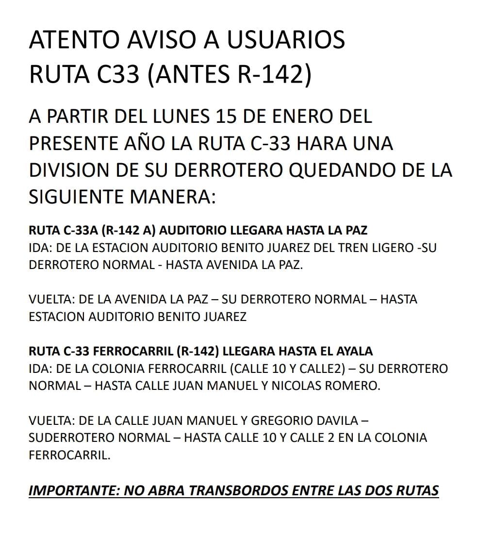jericallo_post's tweet photo. Y aunque nos funen...
@TransporteJal 
@Trafico_ZMG 
La ruta C33 quiere modificar su derrotero sin contar con autorización de ustedes, los cartelitos ya se ven pegados en las unidades para que lo chequen.
Invitamos a los usuarios a reportar la ruta en caso de existir el cambio. https://t.co/i7JDi9xJLY