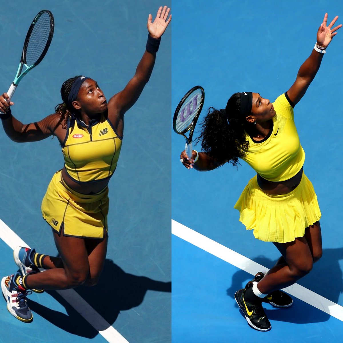 Coco Gauff, 2024 Australian Open

Serena Williams, 2016 Australian Open

💛💛