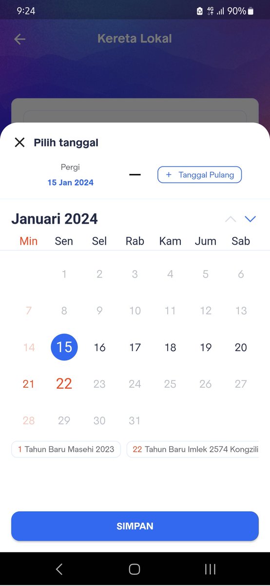 yusaksun's tweet photo. Dear @KAI121 tgl 22 Jan 24 libur Imlek? https://t.co/qSy9L1vK9I