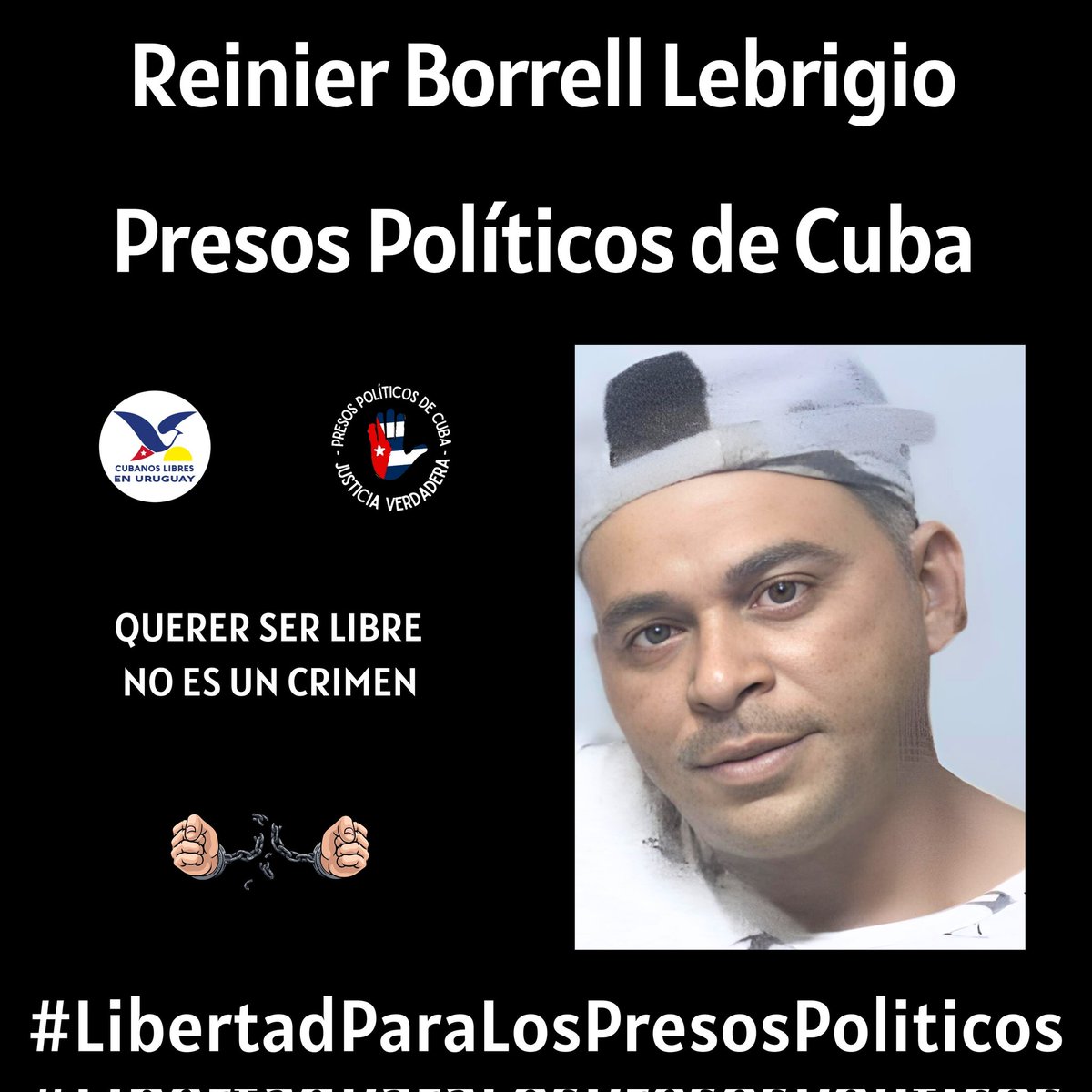 PresosCuba's tweet photo. Vamos a visibilizar a este joven, uno de los tantos #PresosDeCastro. Su nombre es Reinier Borrell Lebrigio. 36 años. Provincia de La Habana. Preso Político y manifestante del #11J.
Sancionado a 10 años de privación de libertad por el falso delito de sedición. Se encuentra recluido en la Prisión El Pitirre (1580). No lo podemos dejar solo. 
.
.
.
#HastaQueSeanLibres #PresosPoliticosDeCuba 
#CubaSinPresosPoliticos2024 
#LibertadParaLosPresosPoliticos