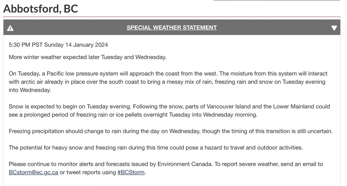 LyndenChamber's tweet photo. When your B.C. neighbors are saying the weather could go to poop, but politely: "Following the snow, Vancouver Island and the Lower Mainland could see a prolonged period of freezing rain or ice pellets overnight Tuesday into Wednesday morning." Oh boy, it could get interesting... https://t.co/INtG0VAi7g