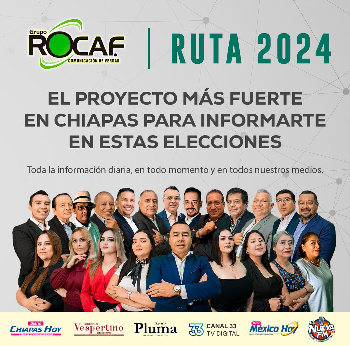 VMCruz12's tweet photo. ¡KO!: #GrupoROCAF, @LaNuevaFM947, medios impresos, redes sociales y plataformas digitales, con un selecto equipo de comunicadores al servicio de #Chiapas en #RUTA24.
¡Información que Hace Historia!. https://t.co/fXP5JNcegd