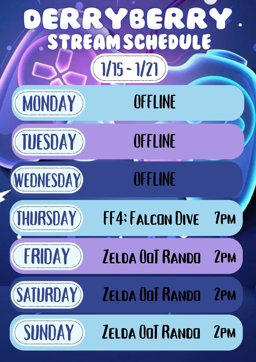 New #Twitch stream schedule!