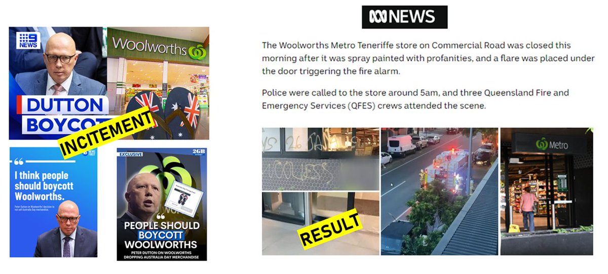 slpng_giants_oz's tweet photo. Peter Dutton and the media must take 100% responsibility for inciting the despicable act of vandalism on the Woolworths store in Teneriffe, Brisbane.

The potential for injury or loss of life should not be overlooked.

#Auspol https://t.co/FHnphDbh6t