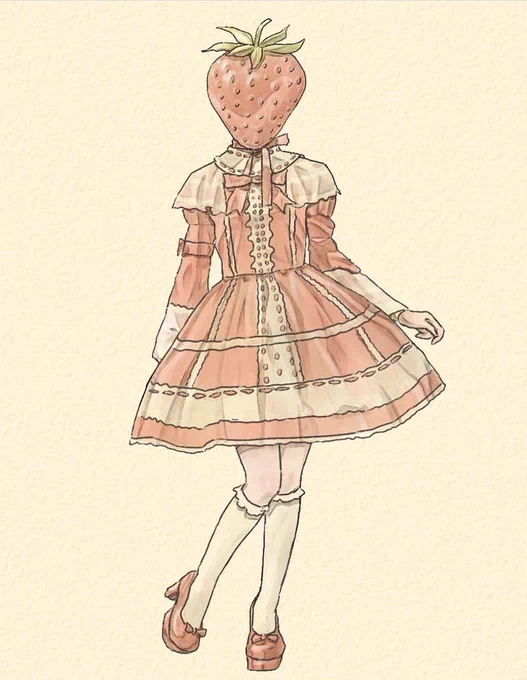 今日1/15は #いちごの日 なので、いちごの異形頭さん載っけます #objecthead #異形頭 #イラスト