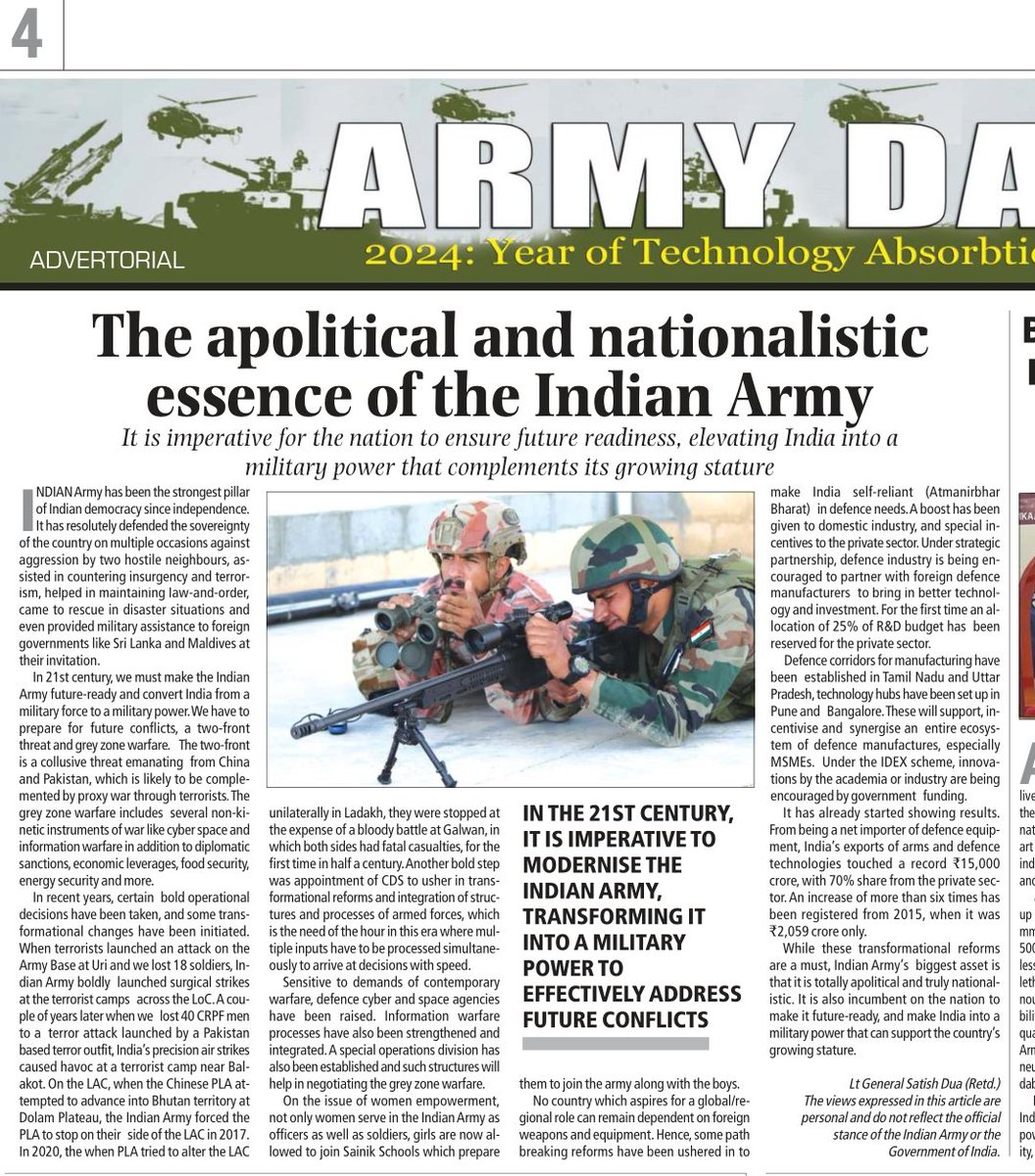Army Day Greetings! Proud to have been a part of Indian Army for four decades. Proud to have served with the Indian soldiers who are ready to risk their lives everyday, proud to have formed strong bonds of brotherhood with officers & men. Read my article in Indian Express today