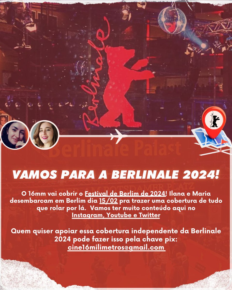 Cine16MM's tweet photo. Queremos começar a semana dividindo uma conquista nossa aqui!! Vem aí mais um festival para a conta do 16MM!!! 🥹@ilnoliveira_ e @mariacmcjv vão participar da Berlinale 2024 que começa daqui exatamente 1 mês, dia 15/02. As meninas estarão lá pra trazer muito conteúdo pro 16mm! 😍 https://t.co/sLTha4DACj
