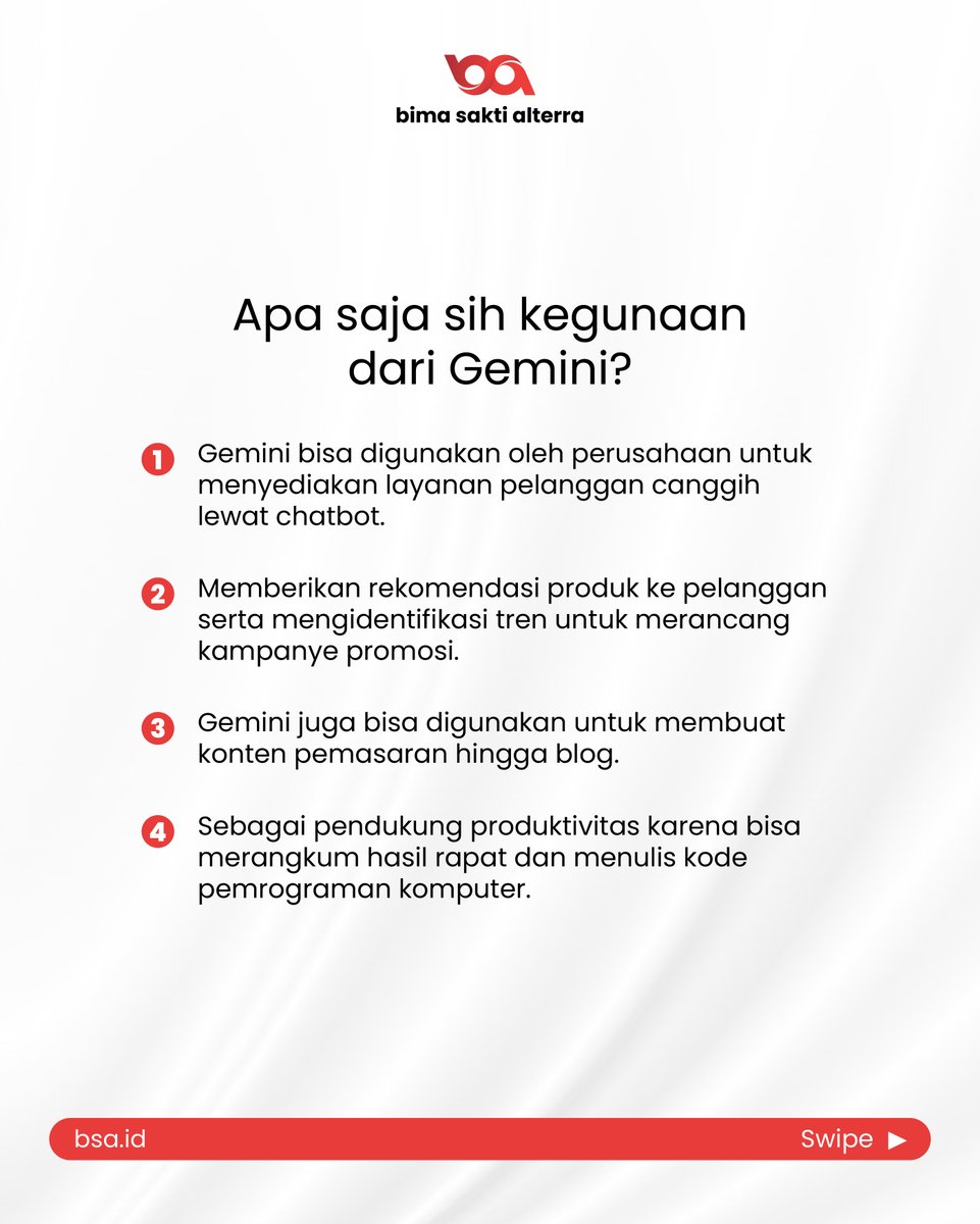 BSalterra's tweet photo. siapa nih yang sering menggunakan Aplikasi AI ChatGPT dalam bekerja? Nah, pada Desember lalu, Google merilis model kecerdasan buatan (AI) bernama Gemini. AI ini tersedia untuk pengguna Cloud dan bisa menganalisis grafik hingga menulis kode pemrograman komputer.
#geminiai #google https://t.co/skBJQtOzt3