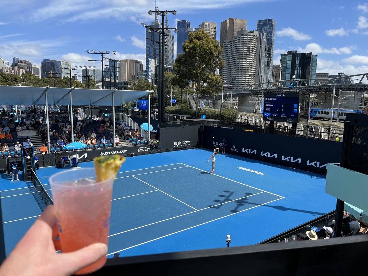 Started my Australian Open fortnight at the new “party court” for a couple of hours yesterday. The Courtside Bar by Court 6 is a great addition to the ever-growing Melbourne Park, and it’s a lot livelier today for the match involving Aussie James Duckworth thetimes.co.uk/article/austra…