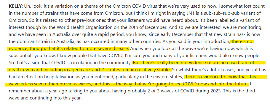 Very sensible messaging from Paul Kelly, Australia's Federal Chief Medical Officer, regarding the JN.1 "wave".

We're lucky to have somebody as sensible as he is in charge, as I'm sure we can all think of alternatives that would be far, far worse.
health.gov.au/news/chief-med…