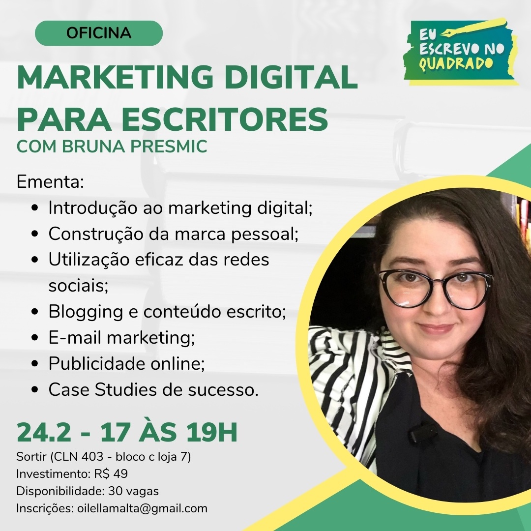 lellamalta's tweet photo. Oficina de Marketing Digital para Escritores em Brasília https://t.co/vrNvG8O9M6
