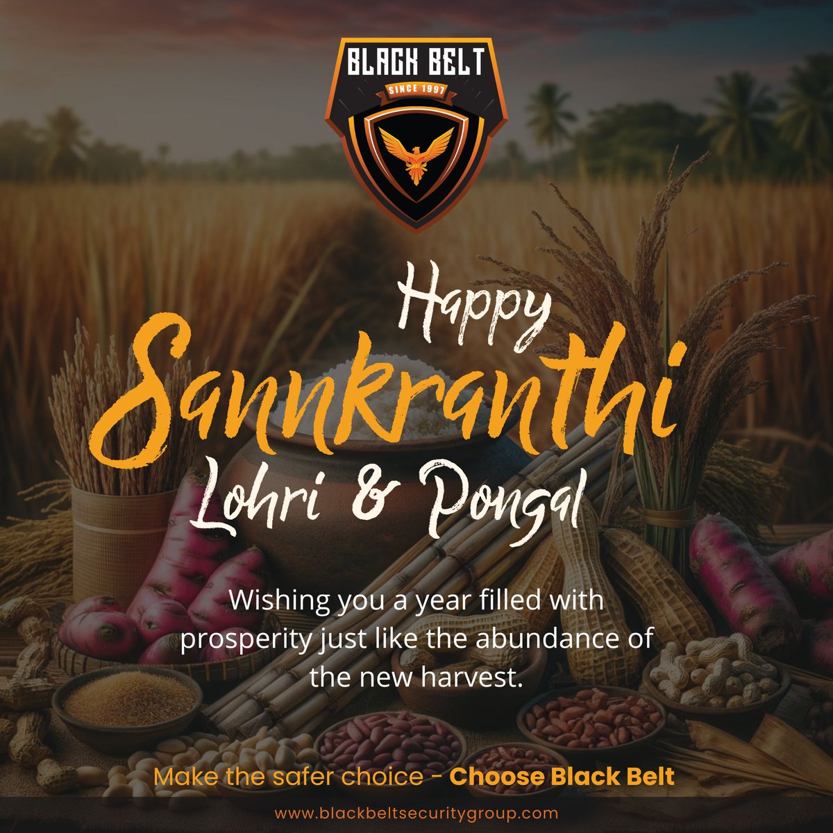BB_S_G's tweet photo. Wishing you Joy and Prosperity this Makara Sankranthi with Special Greetings from Black Belt Security Group.
.
.
.
.
.
#MakaraSankranthi #Sankranthi #Pongal #ThaiPongal #Lohri #Bihu #HarvestFestival #FestivalOfHarvest #NewBeginnings #Renewal #Traditions #Culture #FestiveVibes https://t.co/f68tVmVNpo