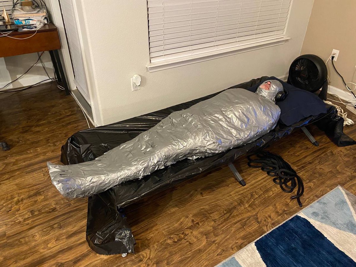 justdifferenttx's tweet photo. Part 1 - I think may have corrupted @gluvlover into how amazing it feels being mummified. First time mummified he lasted 4 hours and this time 6 hours.  Maybe 8 hours next time? 😈 https://t.co/ARmp1DvQpw