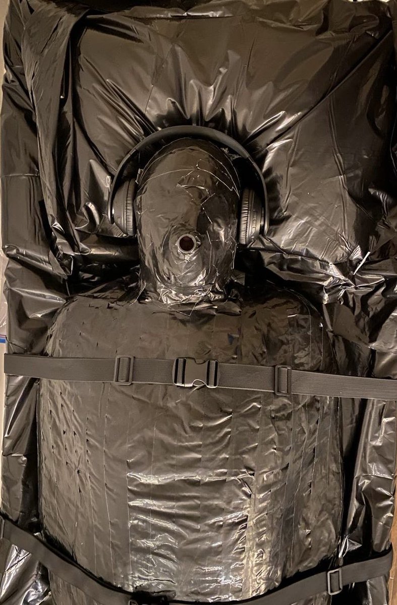 justdifferenttx's tweet photo. Part 2 - I switched up the hoods for about hour and half before securing his head with an anesthesia mask and duct tape . @gluvlover only source to the outside world was that breathing tube. 😈 #mummification https://t.co/IlHh1wwX2g