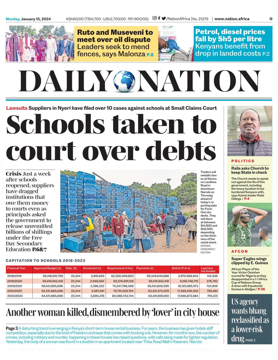 nyanducha's tweet photo. Today's newspaper headlines.

Monday, 16th January 2024.

#ePaper #Gazeti #Magazeti #Kenya #CiscoMeraki #UbibotTemperatureHumiditySensors #IoT #VictorockKenya #AgnesNgetich #CCTV #LizWanyoike #TRMDrive https://t.co/y1V9Vu9i9x