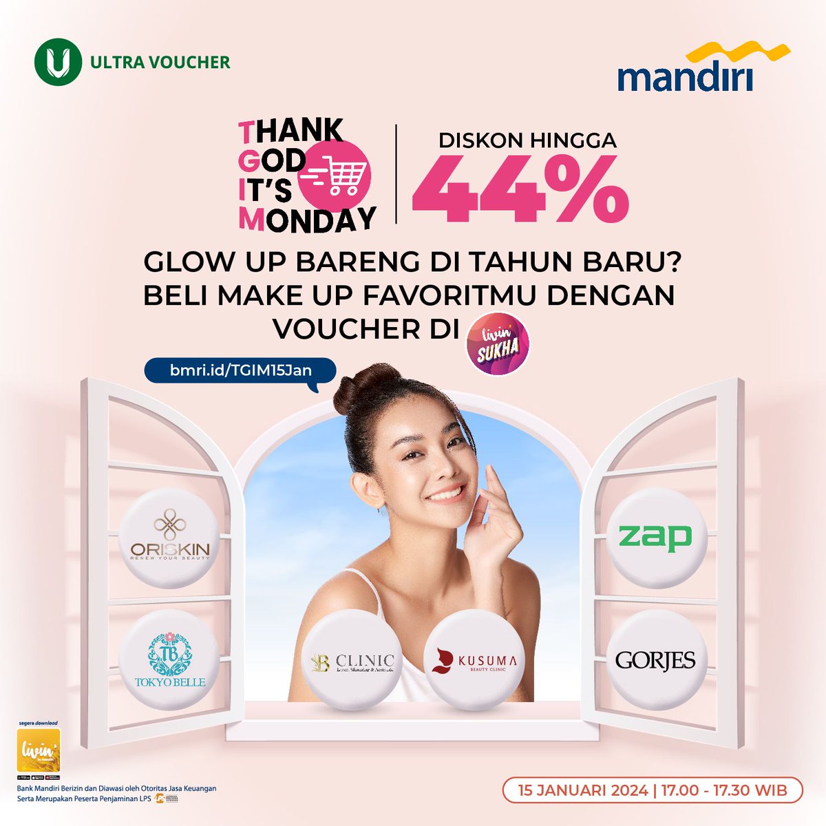 Glow up bareng di tahun 2024? Siapa takut!🥰
Yuk, manjain diri kamu biar auto glow up! 🫶

Meluncur ke Livin' Sukha sekarang di buff.ly/3TZAv4E  dan serbu promonya🤩

#PakaiUltraVoucher #promo #diskon #voucher #livinmandiri #livinsukha #mandiri #mandiripromo