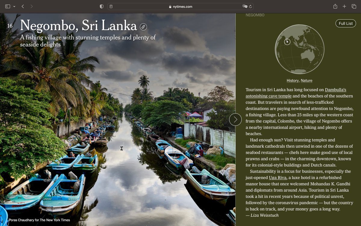 PeshalaK's tweet photo. @nytimes
says #SriLanka is back on track and ranks SL as 16th destination to visit in 2024. This is the #positive #publicity that the country needs to accelerate its #comeback journey. https://t.co/bVZVKKZMlA