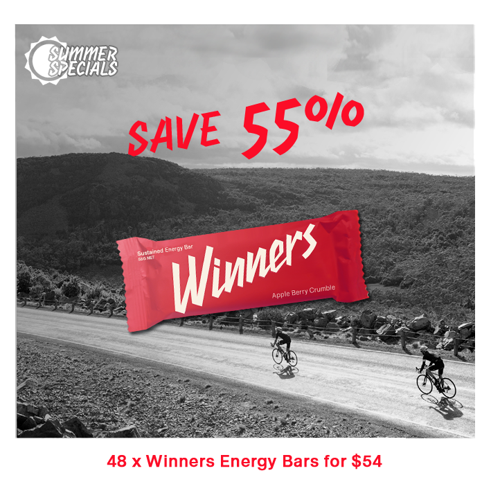Winners Summer Specials - Save 55%!

With summer in full swing we are providing Special Offers on our 55g Energy Bars and Chews range - including 48 Energy Bars for $54  - for a strictly limited time. 

Head to winnersbars.com for all your upcoming exercise needs!