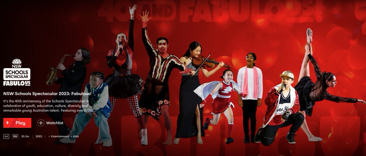🏖️ Looking for some school holiday entertainment?

🎬 You can watch the 2023 Schools Spectacular on 7Plus now: 7plus.com.au/nsw-schools-sp…

#SchoolsSpectacular2023 #SchoolsSpectacular #Network7 #40years #Spec23 #FabuloUS #NSWDepartmentofEducation #TheArtsUnit #LoveWhereYouLearn