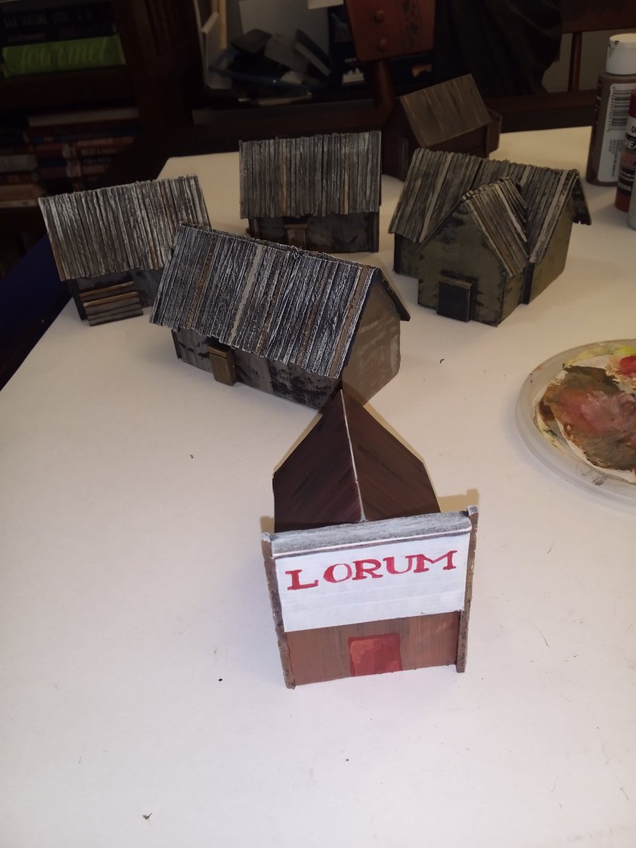 WargameCulture's tweet image. Tonight's painting table, finished up 6 new 15 mm buildings.
#scratchbuild #WGCHobby24