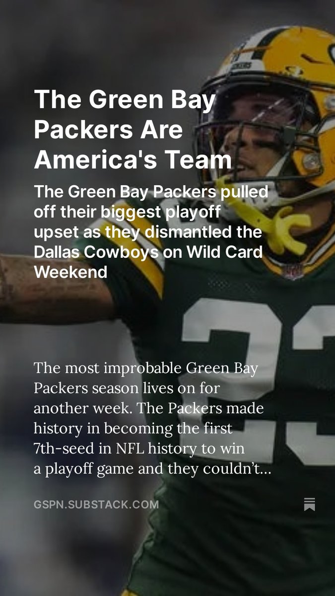 JordanTreske's tweet photo. Everyone loves an underdog. And after embarrassing America’s Team in their house, the Green Bay Packers still have much to play for after making history Sunday evening. https://t.co/1M2gl5vQ62 https://t.co/K5IRP9iJRu