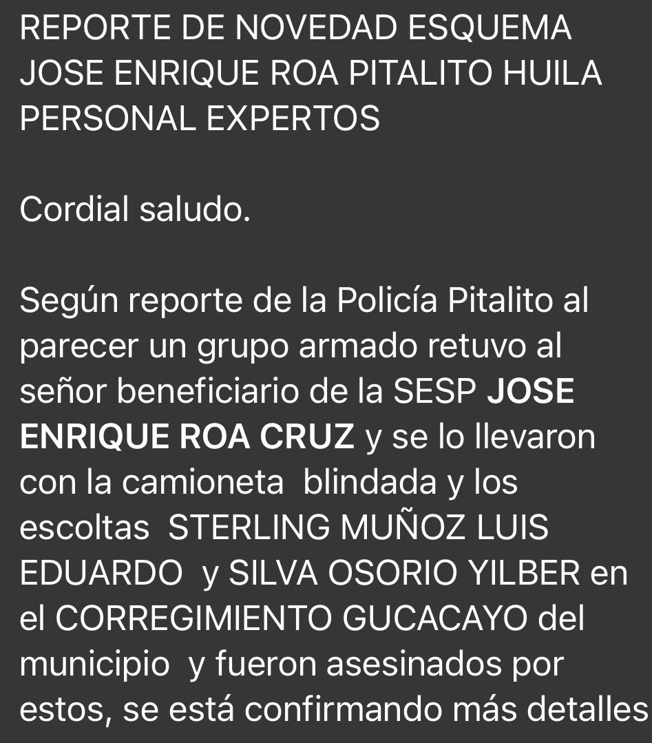 SindeunpN's tweet photo. Desde @SindeunpN lamentamos profundamente el asesinato de los HOMBRES DE PROTECCION pertenecientes a la @UNPColombia.

Nuevamente expresamos nuestras condolencias a sus familias y DIOS ampare  a todos aquellos que ofrendan su vida por una entidad que NO los VALORA y DISCRIMINA https://t.co/tTi0OMN08S