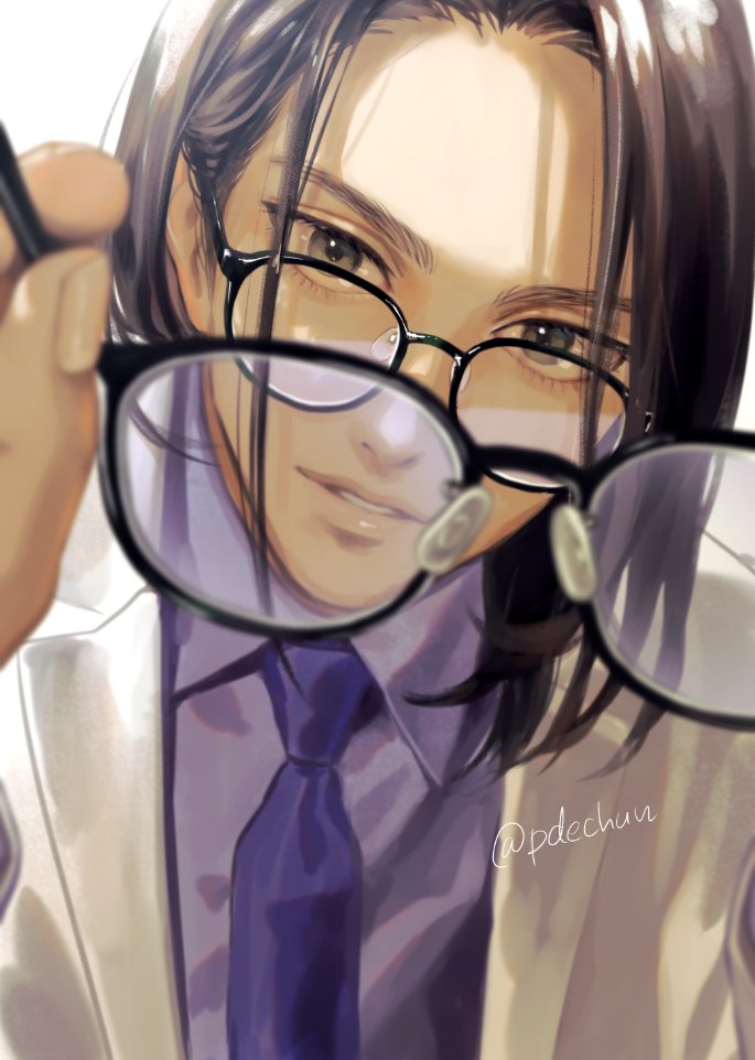 glasses 1boy male focus necktie shirt solo looking at viewer  illustration images