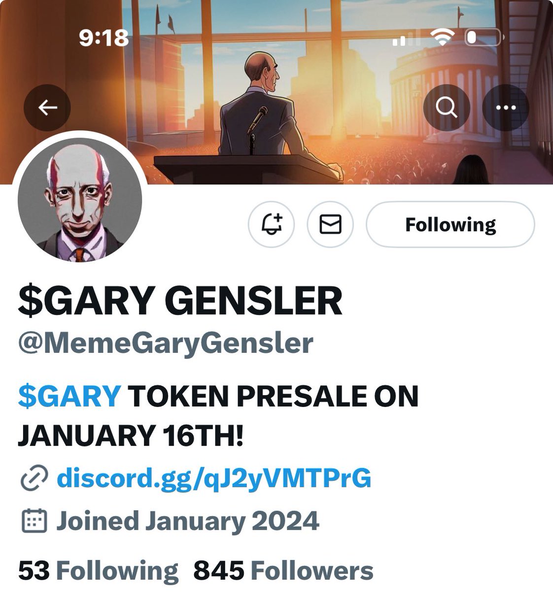 MacintoshBalboa's tweet photo. Meet $GARY, the character with a lot of potential! 🤔💡 Don't miss out on their mint token drop! 🚀 @MemeGaryGensler #MEMEGARYGENSLER #MintToken #Crypto https://t.co/euDE3DkwZm