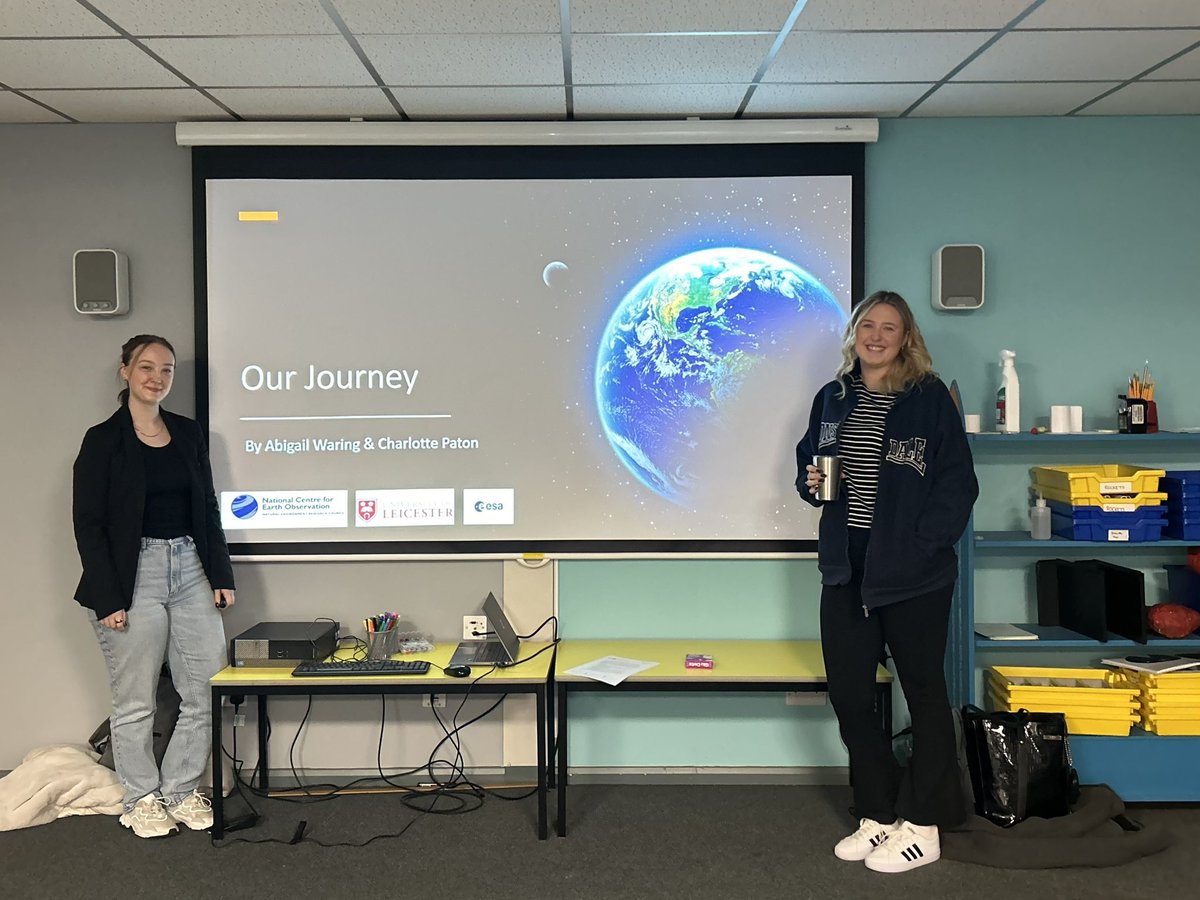 Our PhD students @trynottocryo and @CharlotteP20149 are giving presentations at an A Level students careers day at the @spacecentre today. They’ll be talking about Physics, Earth Observation and LST, and how they took two different paths to reach PhD’s on the same team 🌎🛰️🪐