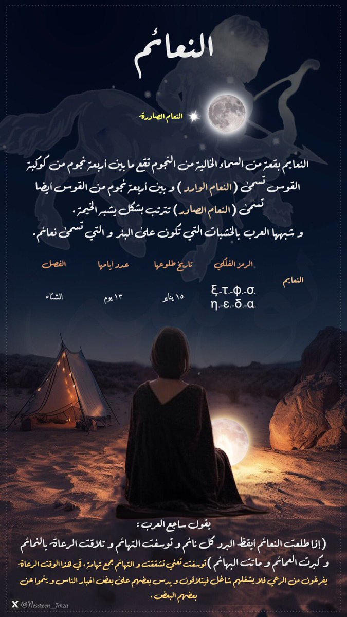 النعائم المنزلة السادسة من المنازل اليمانية ✨
#النعائم 
#منازل_القمر
#نجوم_الاخذ