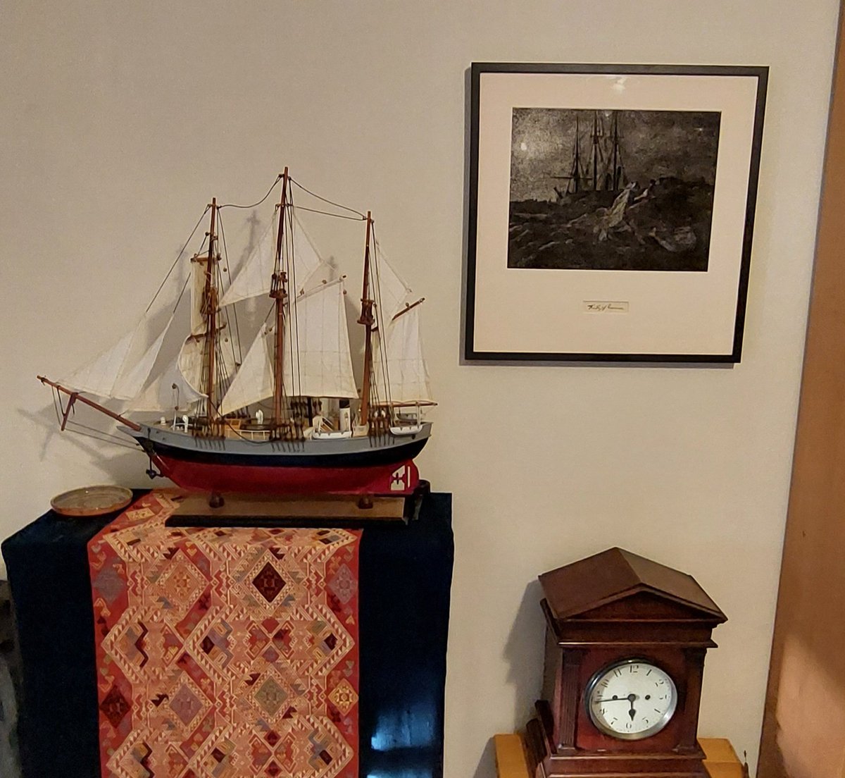 My print of 'Fram in the Winter Night' by Fridtjof #Nansen in its place. Very proud to know that its price (a donation toward the future building at @FramMuseum*) will help highlight the climatic/environmental importance of the poles and #polar #science *best museum in the world