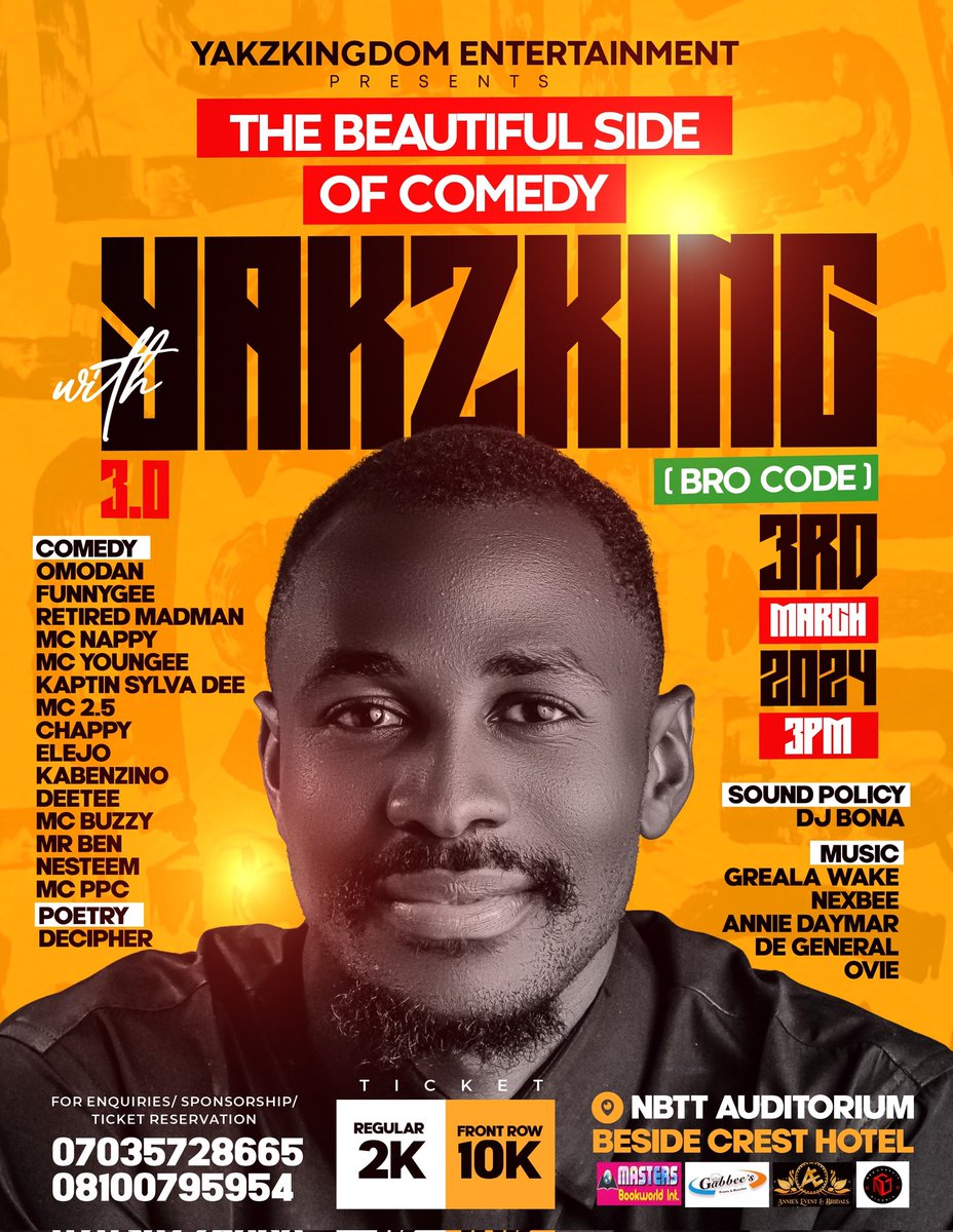 Yakzking's tweet image. Date ✅
Ticket ✅
Venue ✅
Comedians✅
Artiste ✅
Content✅ 

Offically inviting you

#3rdmarch
#NBTT
#2Kregular