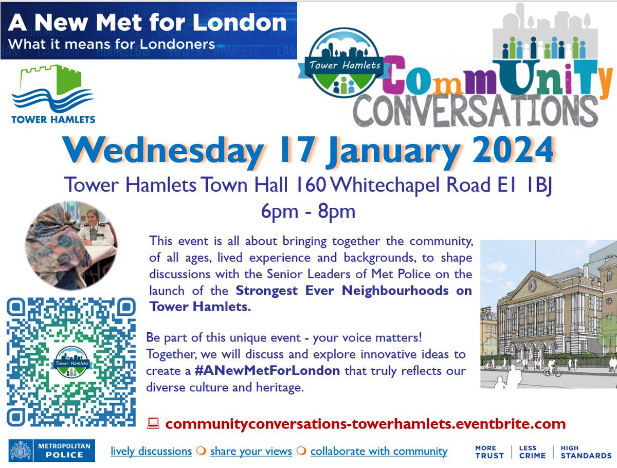 Join us on Wednesday for a Community Conversation about the #ANewMetforLondon plan and learn about the launch of the Strongest Ever Neighbourhoods Plan.

Tower Hamlets Town Hall, 6-8pm @TowerHamletsNow 

Sign up: eventbrite.co.uk/o/community-en…