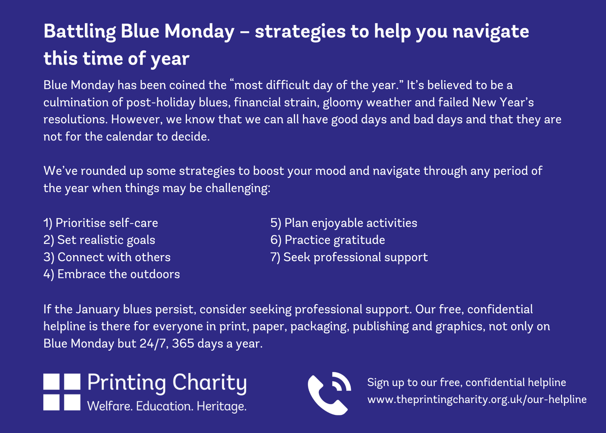 DelgaLabels's tweet photo. Here are some mood-boosting tips from @printingcharity designed to support your own and other’s mental health with some proactive steps you can take this Blue Monday or any period of the year when things may be challenging. https://t.co/cJDYvqVzNu