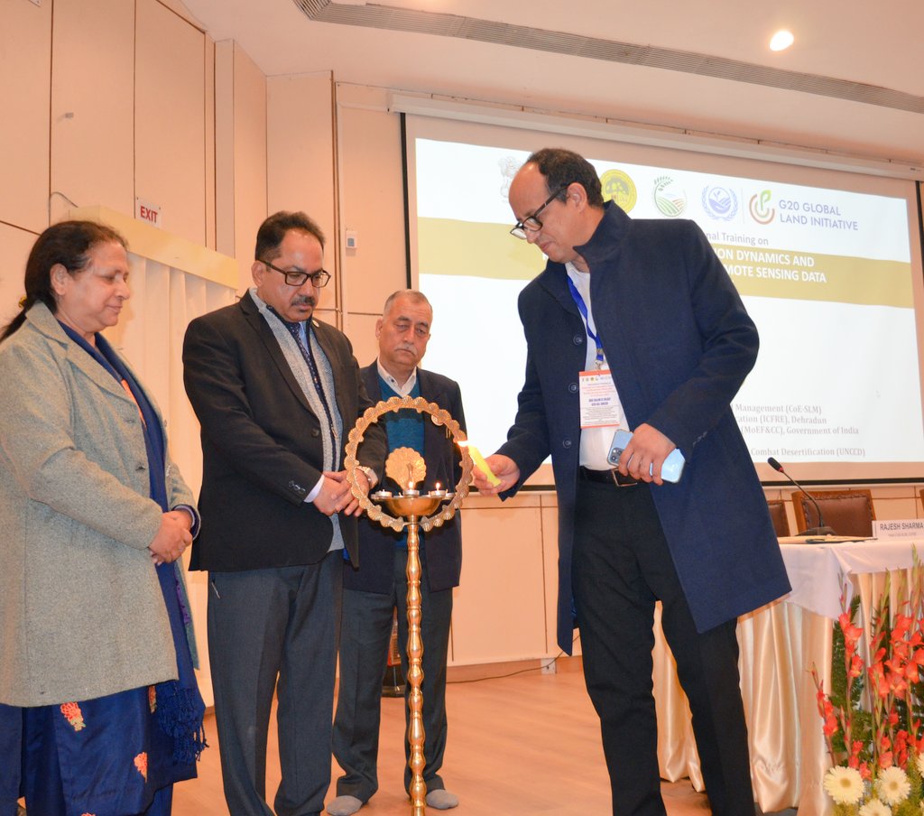 IcfreIndia's tweet photo. Five days Int'l training on “Assessing Land Degradation Dynamics &amp; Restoration Efforts with Remote Sensing Data &amp; GIS Tools” started at CoE on Sustainable Land Management, ICFRE Dehradun on 15.01.24. Around 18 participants from 16 countries are participating in this programme. https://t.co/M7lQMv6uEs