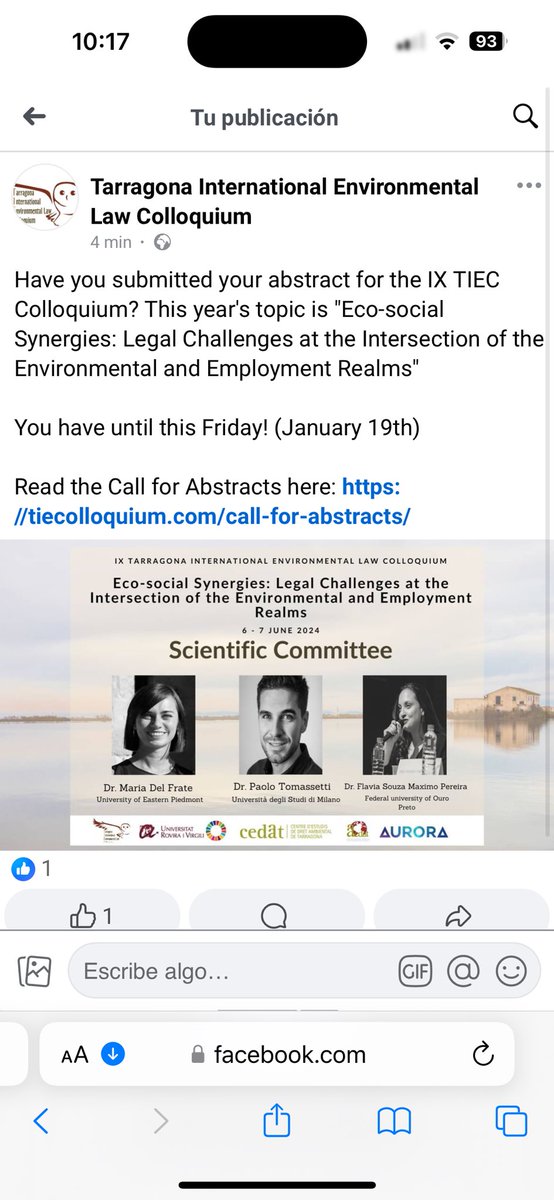 Have you submitted your abstract for the IX TIEC Colloquium? This year's topic is 'Eco-social Synergies: Legal Challenges at the Intersection of the Environmental and Employment Realms' You have until this Friday! Read more here: https: //tiecolloquium.com/call-for-abstracts/