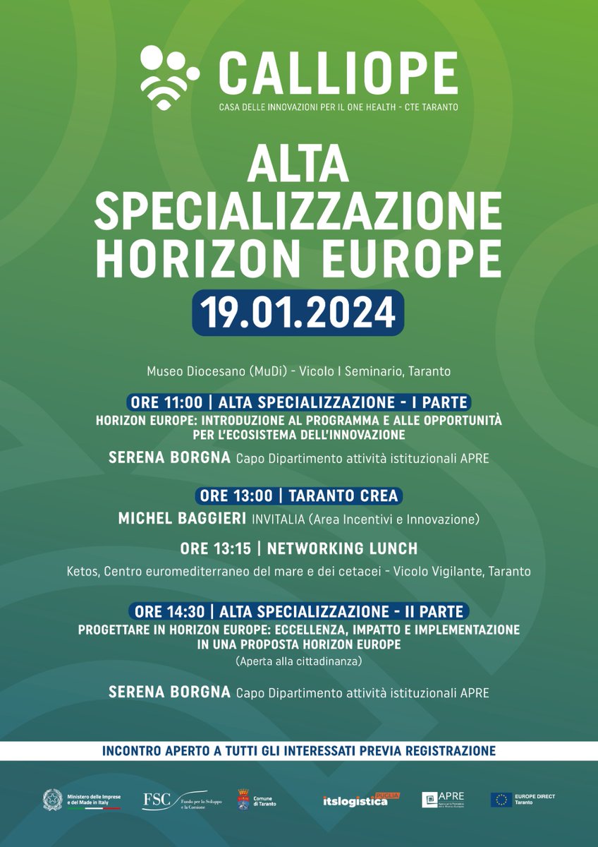 eudirecttaranto's tweet photo. 📌SAVE THE DATE 
Nell'ambito della #CTECalliope, appuntamento al 19.01 con una formazione promosa dal ns ente co-promotore #ItsLogisticaPuglia sul Programma 🇪🇺 per la ricerca e l'innovazione #HorizonEU 

👥Per partecipare: https://t.co/sadqoVsSry

#TarantoinEuropa #EuropeDirect https://t.co/AvgAW2PUQV