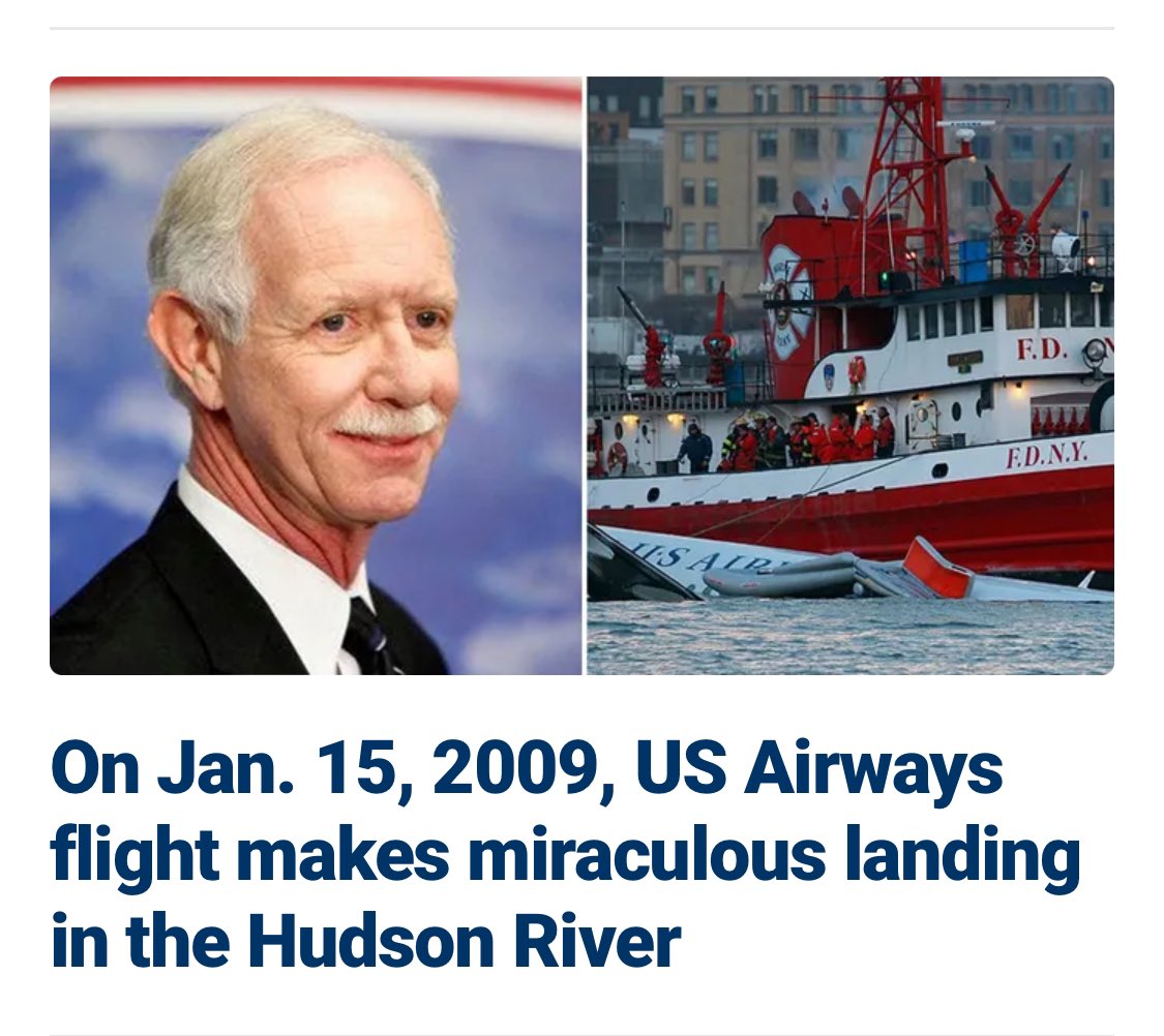 🔥READ THIS🔥 15 years ago on January 15, 2009, when US Airways Flight 1549 landed on the Hudson River, I was the first FBI Agent on the scene and the person who had the honor of telling Captain Sullenberger that everyone on the plane was confirmed alive.