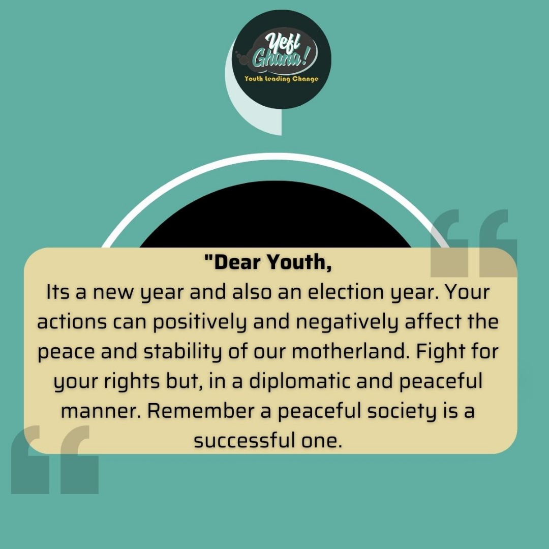 𝒀𝒐𝒖𝒕𝒉 𝒇𝒐𝒓 𝑷𝒆𝒂𝒄𝒆𝒇𝒖𝒍 𝑬𝒍𝒆𝒄𝒕𝒊𝒐𝒏𝒔
Dear Youth,
Be wise and seek peace. 
#Peace #YouthLeadingChange