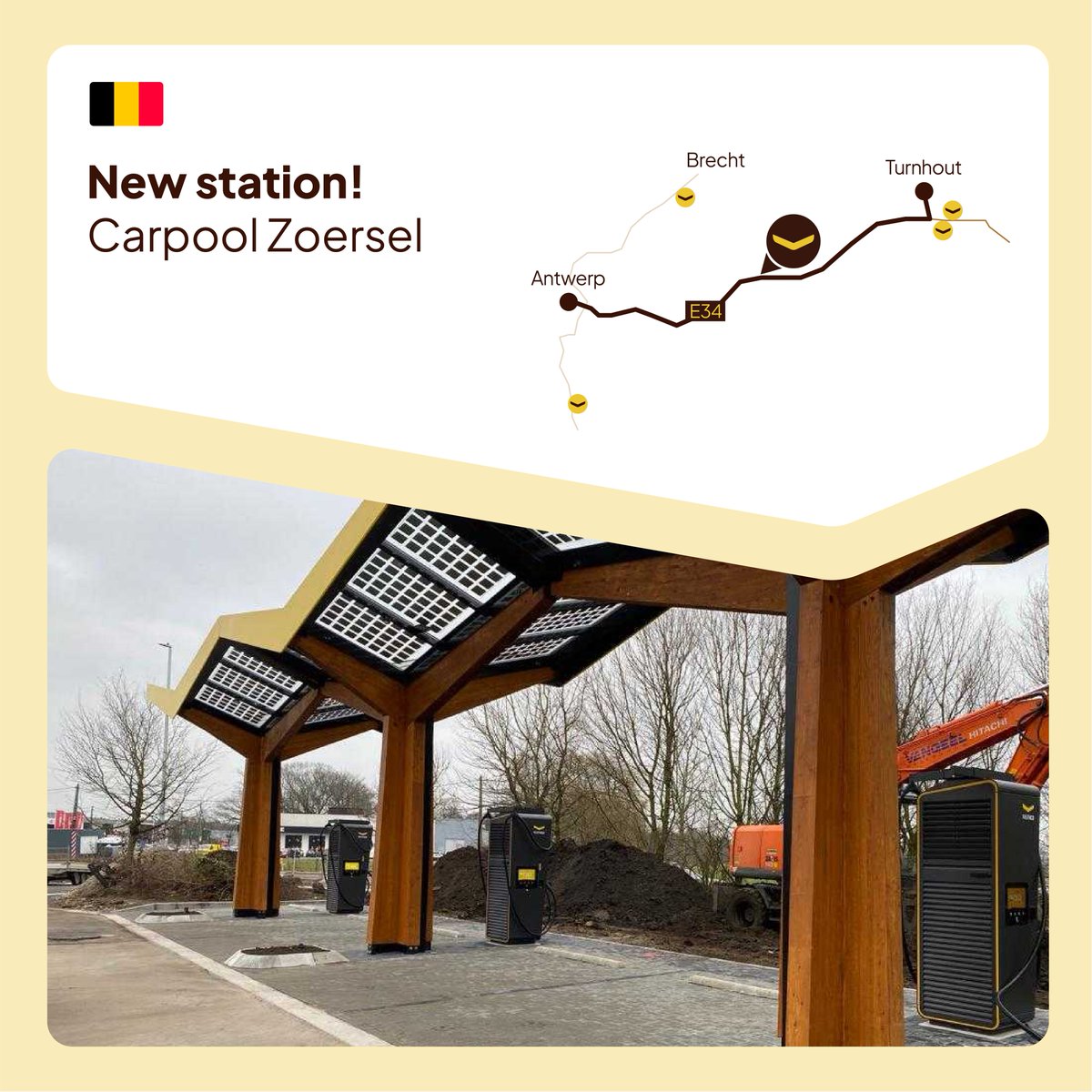 Another one for Belgium! 

Disco Ball ON for Carpool Zoersel 🪩🇧🇪

Located on the E34 between Antwerp and Eindhoven, right in the Den Haan carpool with 6 chargers of up to 400kW of charging power 💪🔋