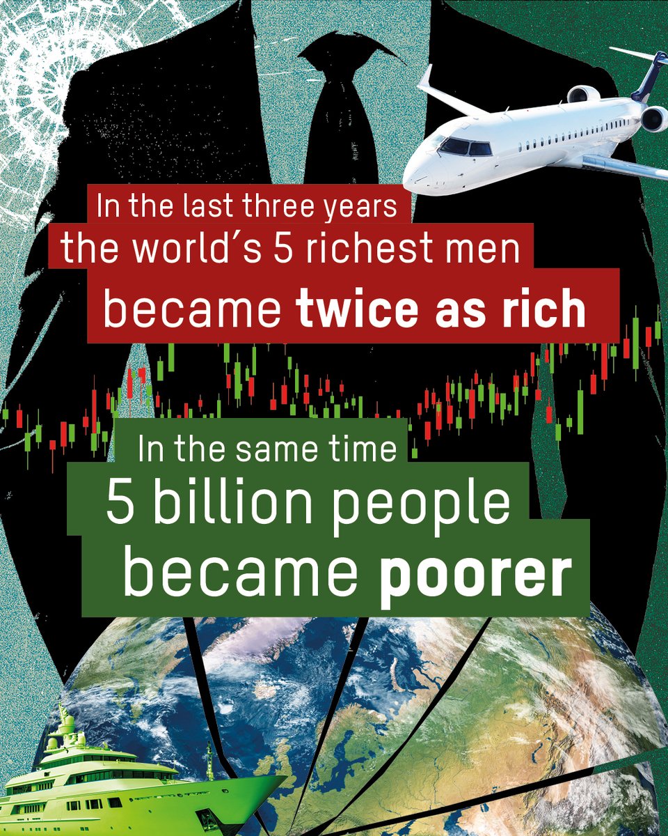 🚨 JUST RELEASED: In the last three years the world’s 5 richest men became twice as rich: in the same time 5 billion become poorer. 🤯

As the rich &amp; powerful politicians &amp; business leaders meet in Davos for the World Economic Forum #WEF24, the richest 1% are being allowed to get