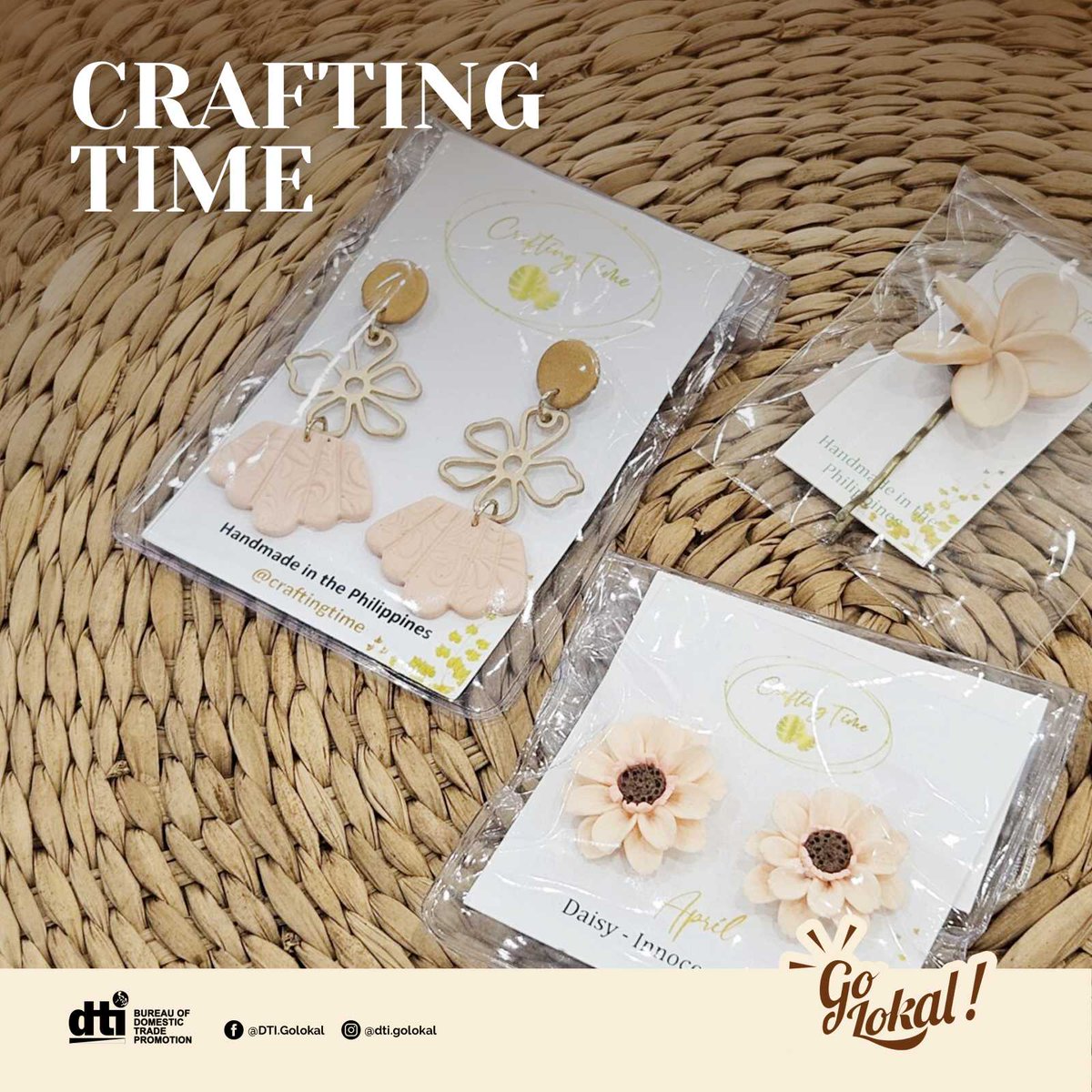 DTI_GoLokal's tweet image. Embrace 2024&apos;s color of the year with Crafting Time&apos;s stunning peach-hued earrings and hairpin. ​

Grab these peach fuzz accessories now at #GoLokal x #CommonRoomPH in Ayala Malls U.P. Town Center Quezon City 🍑✨ ​
#CraftingTime #StayPeachy #PeachFuzzStyle #AyalaMallsUPTC