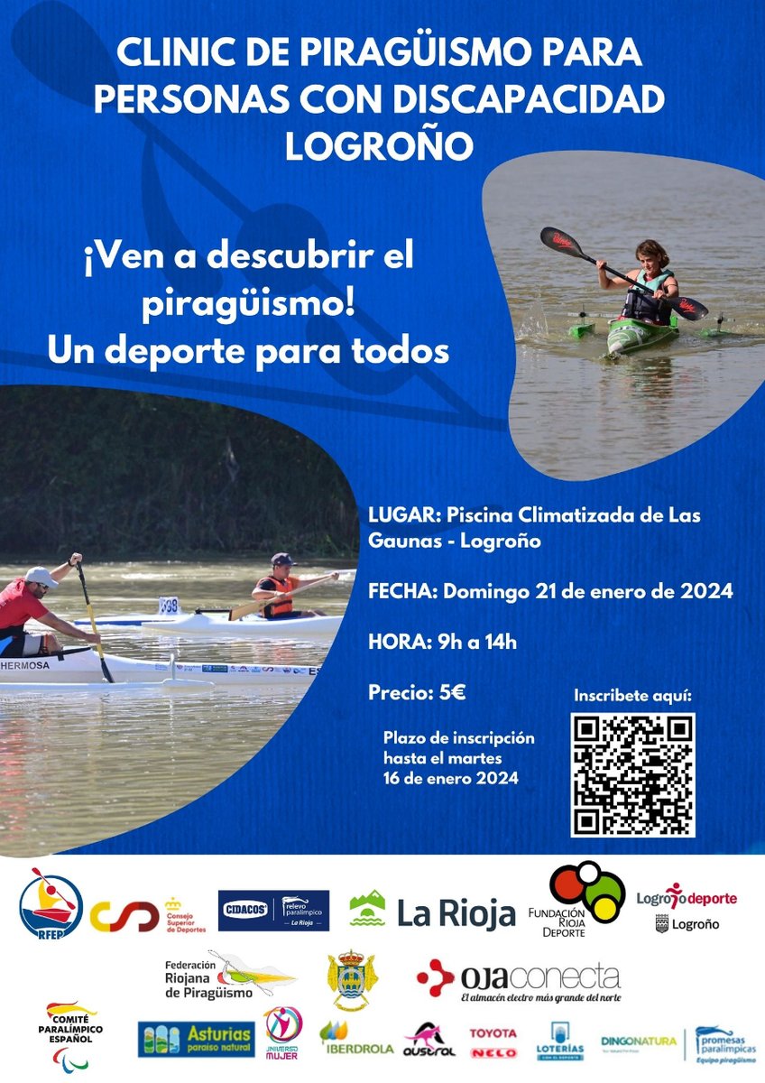 OjaConecta patrocina a través de la Sección de piragüismo del CSDCM La Hípica de Logroño el "I CLINIC de paracanoe" (Piragüismo Adaptado) de Logroño que se celebrara el día 21 de enero en las piscinas cubiertas de Las Gaunas. +info 👉 ojaconecta.com/Noticias/ojaco…