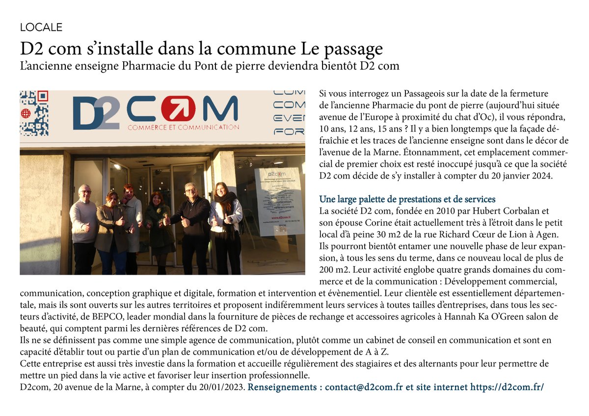 D2com1's tweet image. Nouvelle année : Nouveaux locaux, nouveau logo !

À partir du 1 février vous pourrez nous retrouver dans nos nouveaux locaux
📍 20 Avenue de la marne au Passage d’Agen.

En cette occasion nous avons voulu marquer le coup en donnant un coup de frais à notre logo.